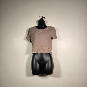 ALTAR'D STATE Ribbed Knit Crop Top Womens Medium Lt Brown Boho Fairy Gremlincore